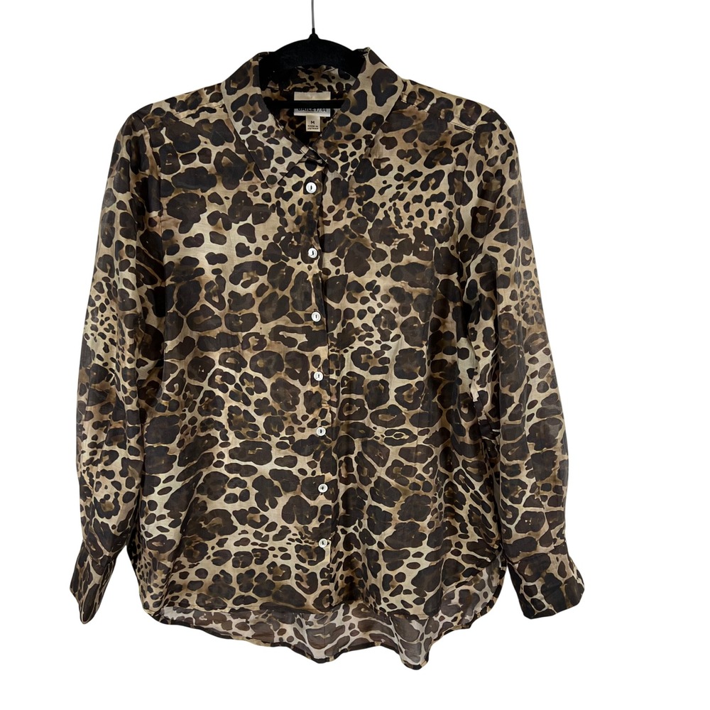 Bailey 44 Leopard Print Button Down Shirt Brown Tan Animal‎ Blouse Medium
